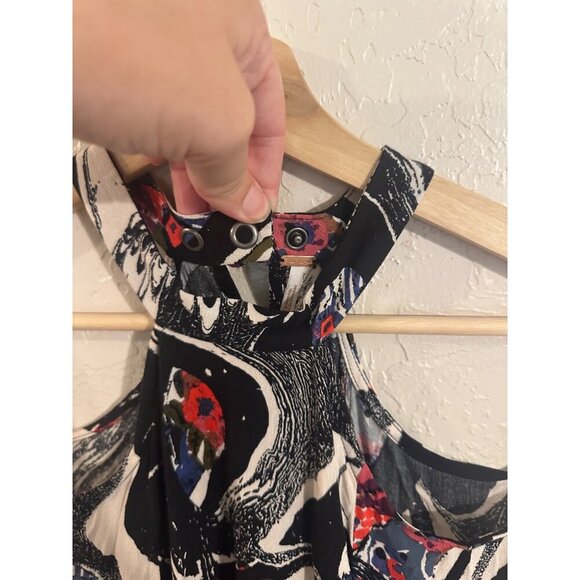 Free People Drift Away Black Red Oversized Boho Cold Shoulder Dress - Picture 10 of 11